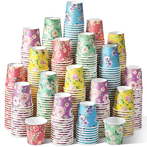 500 Pcs Tasting Paper Cups 2oz Disposable Mouthwash Cup Mini Beverage Drinking Cup Small Snack Cup for Kid Adult Home Bathroom Kitchen Picnic Travel Events Party Supplies Favors (Retro Flower)