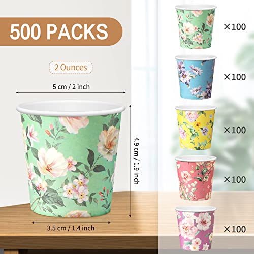 500 Pcs Tasting Paper Cups 2oz Disposable Mouthwash Cup Mini Beverage Drinking Cup Small Snack Cup for Kid Adult Home Bathroom Kitchen Picnic Travel Events Party Supplies Favors (Retro Flower)