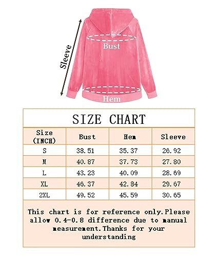 MAGCOMSEN Women's Velvet Hoodie with Side Pockets Velour Long Sleeve Outerwear Velour Fleece Jacket Fluorescent Pink L