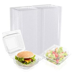 goiio 100 pcs disposable clamshell dessert container, 5.32x4.7x2.75 inches clear plastic take out containers, for salads, sandwiches, hamburgers