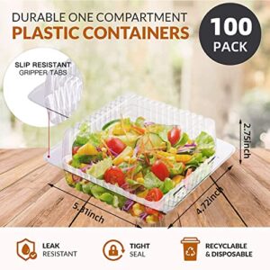 Goiio 100 Pcs Disposable Clamshell Dessert Container, 5.32x4.7x2.75 inches Clear Plastic Take out Containers, for Salads, Sandwiches, Hamburgers