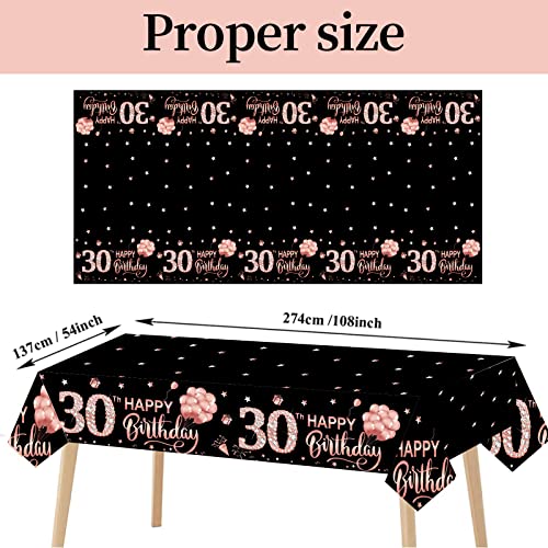 3 Pack 30th Birthday Tablecloth Decorations for Women, Rose Gold Happy Thirty Birthday Theme Table Cover Party Supplies, 30 Year Old Birthday Plastic Disposable Rectangular Table Cloth Decor