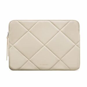 comfyable slim cute laptop sleeve 13 inch 14 inch compatible for macbook air m2 m1, macbook pro 13-14 inch m2 m1 2023-2020, quilted faux leather laptop computer carrying mac case for women, beige