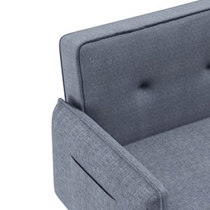 TMEOSK Convertible Futon Sofa Bed, Modern Linen Fabric Loveseat Sleeper Sofa Bed with 2 Pillows and 3 Adjustable Backrests, Convertible Sleeper Sofa Couch for Living Room, Bedroom, Small Space(Gray)