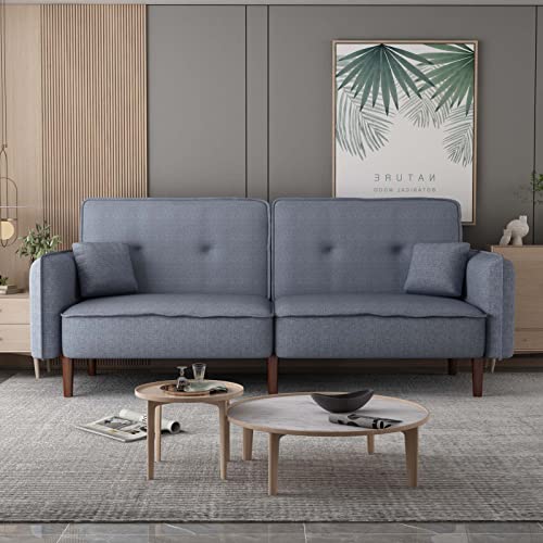 TMEOSK Convertible Futon Sofa Bed, Modern Linen Fabric Loveseat Sleeper Sofa Bed with 2 Pillows and 3 Adjustable Backrests, Convertible Sleeper Sofa Couch for Living Room, Bedroom, Small Space(Gray)