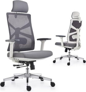 holludle ergonomic office chair with adaptive backrest, high back computer desk chair with 4d armrests, adjustable seat depth, lumbar support and 2d headrest, swivel task chair, white