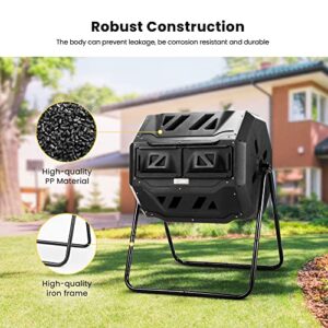 VIVOHOME 43 Gallon Dual Chamber Compost Tumbler, Outdoor Large Tumbling Bin for Garden, Black