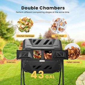 VIVOHOME 43 Gallon Dual Chamber Compost Tumbler, Outdoor Large Tumbling Bin for Garden, Black