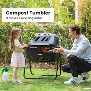 VIVOHOME 43 Gallon Dual Chamber Compost Tumbler, Outdoor Large Tumbling Bin for Garden, Black