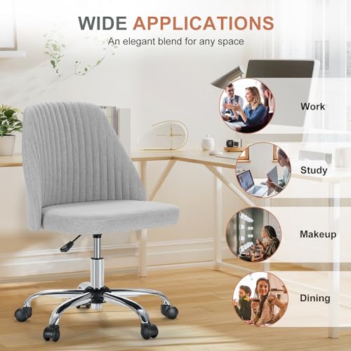 Office Chair Cute Desk Chair, Modern Fabric Home Office Desk Chairs with Wheels, Mid-Back Armless Vanity Swivel Task Chair for Small Space, Living Room, Make-up, Studying