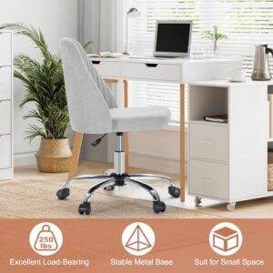 Office Chair Cute Desk Chair, Modern Fabric Home Office Desk Chairs with Wheels, Mid-Back Armless Vanity Swivel Task Chair for Small Space, Living Room, Make-up, Studying