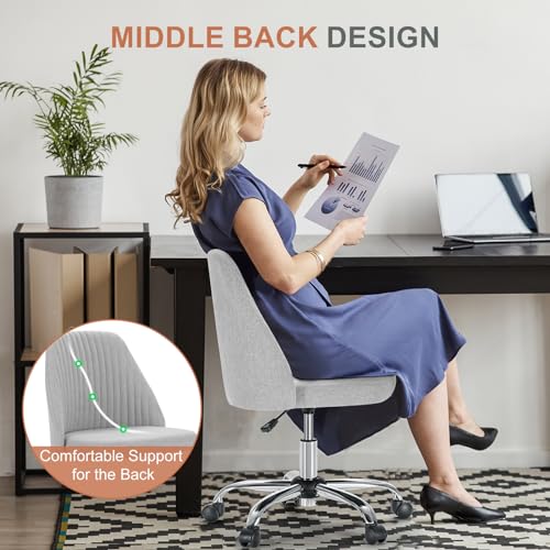 Office Chair Cute Desk Chair, Modern Fabric Home Office Desk Chairs with Wheels, Mid-Back Armless Vanity Swivel Task Chair for Small Space, Living Room, Make-up, Studying