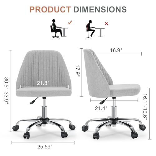 Office Chair Cute Desk Chair, Modern Fabric Home Office Desk Chairs with Wheels, Mid-Back Armless Vanity Swivel Task Chair for Small Space, Living Room, Make-up, Studying