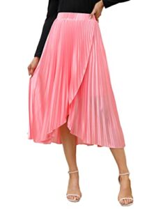 kojooin women's barbie skirts pleated high elastic wasit a-line asymmetrical hem swing flowy skirts with lining barbir pink 2xl