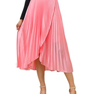 KOJOOIN Women's Barbie Skirts Pleated High Elastic Wasit A-line Asymmetrical Hem Swing Flowy Skirts with Lining Barbir Pink 2XL