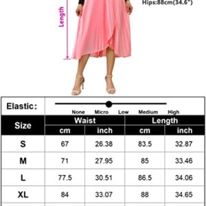 KOJOOIN Women's Barbie Skirts Pleated High Elastic Wasit A-line Asymmetrical Hem Swing Flowy Skirts with Lining Barbir Pink 2XL