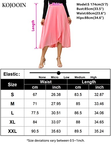 KOJOOIN Women's Barbie Skirts Pleated High Elastic Wasit A-line Asymmetrical Hem Swing Flowy Skirts with Lining Barbir Pink 2XL