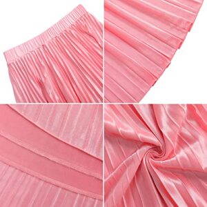 KOJOOIN Women's Barbie Skirts Pleated High Elastic Wasit A-line Asymmetrical Hem Swing Flowy Skirts with Lining Barbir Pink 2XL