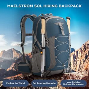 Maelstrom Hiking Backpack,Camping Backpack,50L Waterproof Hiking Daypack with Rain Cover,Lightweight Travel Backpack,Blue