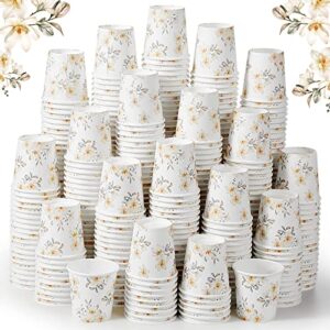 500 pcs tasting paper cups 2oz disposable mouthwash cup mini beverage drinking cup small snack cup for kid adult home bathroom kitchen picnic travel events party supplies favors (flower)
