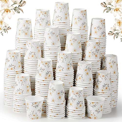 500 Pcs Tasting Paper Cups 2oz Disposable Mouthwash Cup Mini Beverage Drinking Cup Small Snack Cup for Kid Adult Home Bathroom Kitchen Picnic Travel Events Party Supplies Favors (Flower)