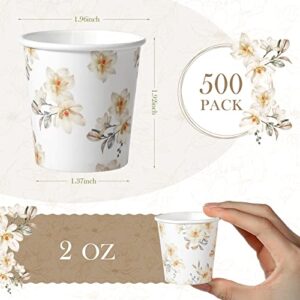 500 Pcs Tasting Paper Cups 2oz Disposable Mouthwash Cup Mini Beverage Drinking Cup Small Snack Cup for Kid Adult Home Bathroom Kitchen Picnic Travel Events Party Supplies Favors (Flower)