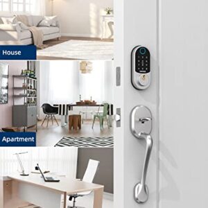 Keyless Entry Door Lock, Zomnua Fingerprint Smart Front Door Locks with Keypads, Smart Digital Biometric Electric Deadbolt Lock with Auto Lock, Fob, Code, Touchscreen,Silver