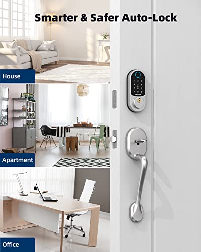 Keyless Entry Door Lock, Zomnua Fingerprint Smart Front Door Locks with Keypads, Smart Digital Biometric Electric Deadbolt Lock with Auto Lock, Fob, Code, Touchscreen,Silver