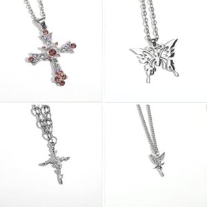 LIRUNQIN Y2k Accessories Cross Necklace Y2k Accessories Y2k Necklaces Y2k Jewelry Aesthetic Necklace Goth Grunge Necklaces