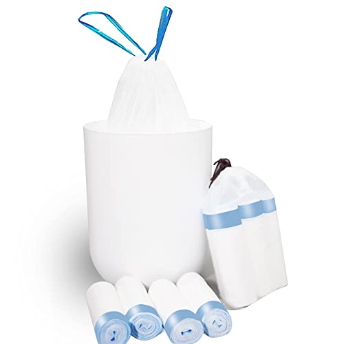 Small Trash Bag, 1.2 Gallon Garbage Bags Bathroom Trash can Liners for Bedroom Home Kitchen 80 Counts, Drawstring Shrink bag auto, White