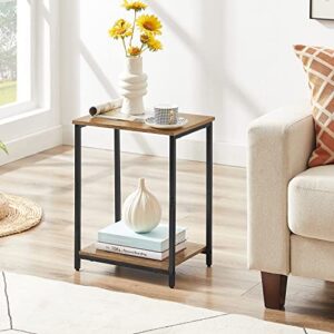 Side Table, End Table with 2 Tier Open Storage Shelf, Slim Nightstand for Bedroom, Living Room, Couch, Hallway, Spacious and Skinny, Modern Console Table with Sturdy Metal Frame