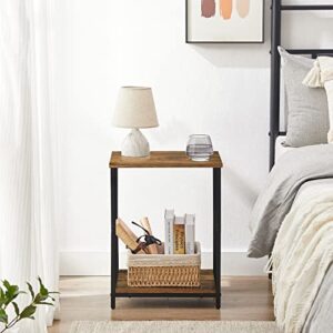 Side Table, End Table with 2 Tier Open Storage Shelf, Slim Nightstand for Bedroom, Living Room, Couch, Hallway, Spacious and Skinny, Modern Console Table with Sturdy Metal Frame