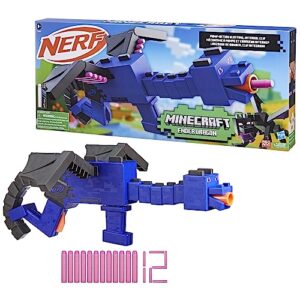 Nerf Minecraft Ender Dragon Blaster, 4-Dart Internal Clip, 12 Nerf Elite Foam Darts, Design Inspired by Minecraft Mob in The Game