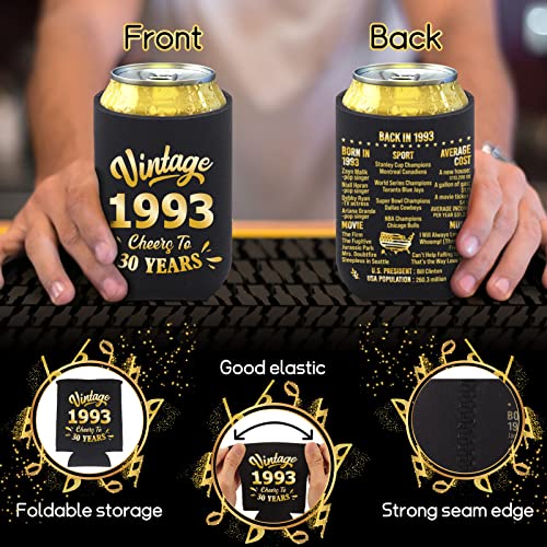 BdayPtion 30th Birthday Decorations for Men Women, 30th Party Decorations, 30 Year Old Bday Party Supplies, Thirty Birthday Present, Black and Gold Pack of 12 Can Cooler Sleeves