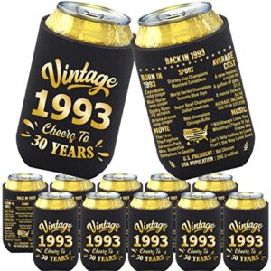 bdayption 30th birthday decorations for men women, 30th party decorations, 30 year old bday party supplies, thirty birthday present, black and gold pack of 12 can cooler sleeves