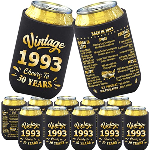 BdayPtion 30th Birthday Decorations for Men Women, 30th Party Decorations, 30 Year Old Bday Party Supplies, Thirty Birthday Present, Black and Gold Pack of 12 Can Cooler Sleeves