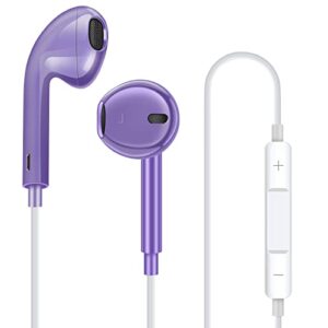 xnmoa wired earbuds headphones,noise isolating in ear wired earphones, built-in microphone & volume control&support call,compatible with iphone 14/13/12/11 pro max/xs max/xr/x/8/7 plus,purple