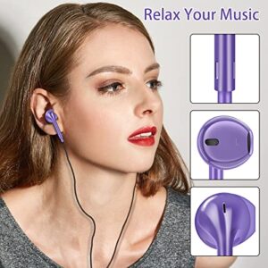 XNMOA Wired Earbuds Headphones,Noise Isolating in Ear Wired Earphones, Built-in Microphone & Volume Control&Support Call,Compatible with iPhone 14/13/12/11 Pro Max/Xs Max/Xr/X/8/7 Plus,Purple