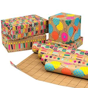 ruspepa kraft wrapping paper rolls - 17 inches x 10 feet per roll, total of 4 rolls, colorful birthday