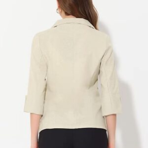 Allegra K Women's Suit Jacket Notched Lapel Collar 3/4 Sleeve Button Front Work Formal Blazer X-Small Beige