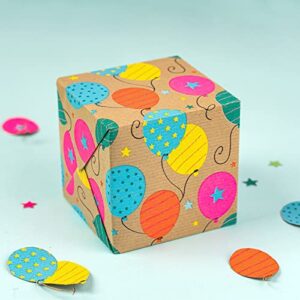 RUSPEPA Kraft Wrapping Paper Rolls - 17 inches x 10 feet per Roll, Total of 4 Rolls, Colorful Birthday