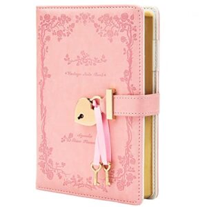 AtoZ Create Diary with Lock and Keys for Teen Girls 360 Pages Leather Heart Shaped Locking Journal (B6(7"*5"),Pink)