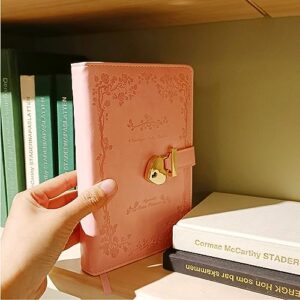 AtoZ Create Diary with Lock and Keys for Teen Girls 360 Pages Leather Heart Shaped Locking Journal (B6(7"*5"),Pink)