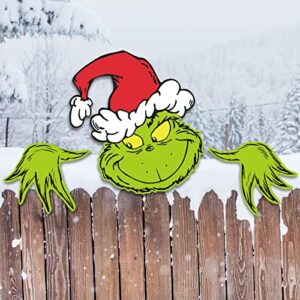 3pcs grinchs fence peeker,grinchmas decor for tree,grinchs tree topper for whoville christmas decorations