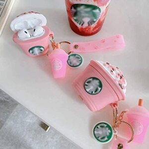 AirPods 2 & 1 Case Cover, 3D Cute Cartoon Kawaii Pink Drink Cup Keychain Design case, Charging Holster for Boys and Girls