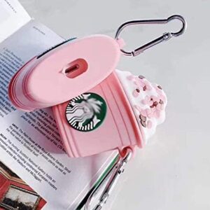 AirPods 2 & 1 Case Cover, 3D Cute Cartoon Kawaii Pink Drink Cup Keychain Design case, Charging Holster for Boys and Girls