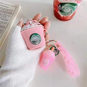 AirPods 2 & 1 Case Cover, 3D Cute Cartoon Kawaii Pink Drink Cup Keychain Design case, Charging Holster for Boys and Girls