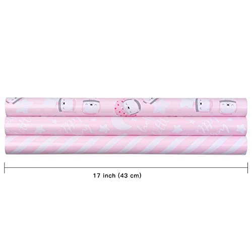 RUSPEPA Wrapping Paper Rolls for Baby Shower, Birthday- 17 inches x 10 feet per Roll, Total of 3 Rolls, Baby Girl