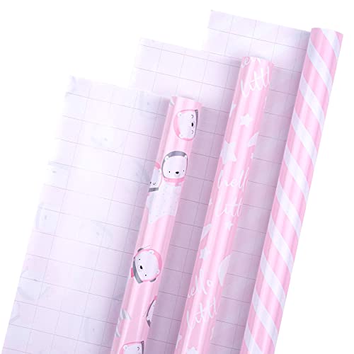 RUSPEPA Wrapping Paper Rolls for Baby Shower, Birthday- 17 inches x 10 feet per Roll, Total of 3 Rolls, Baby Girl