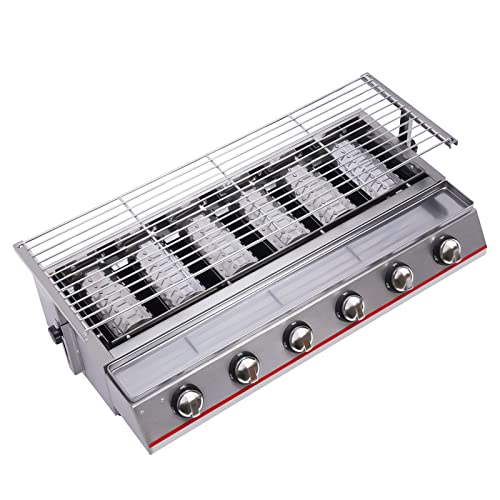 6 BBQ Stainless Steel Propane Gas Grill,Portable Tabletop Grill with Sear Side Burner,Non-stick Barbecue Grill for Patio Party Picnic 31.1 * 9.84 inches